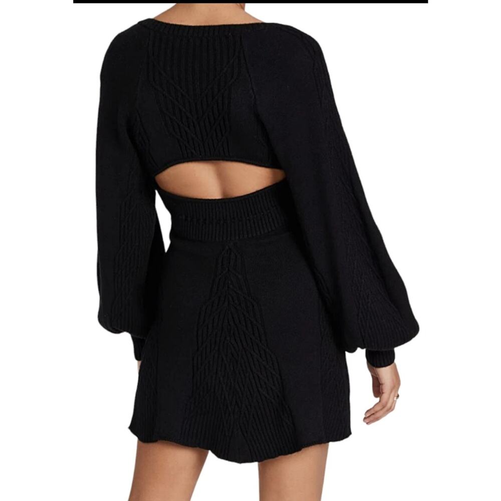 Free People black balloon sleeve open back sweater dress Size XL Comfycore Retro - Picture 2 of 10